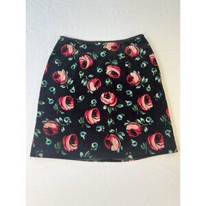 Vintage Esprit Skirt SM Black Velvet Red Roses High Waist Y2K Romantic Grunge